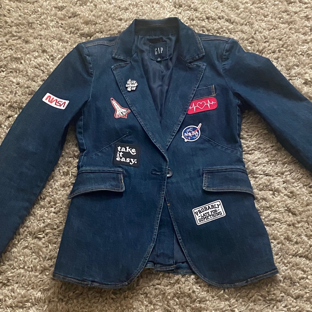 GAP Women's Dark Blue Blazer with Patches